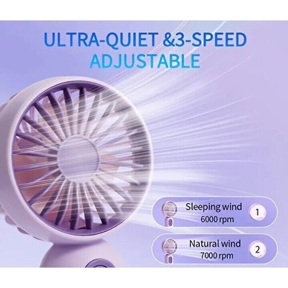Mini (Portable Fan)-(Rechargeable)-(USB)-(3 Speeds)-(Black)-(New)-$10.00 - Picture 3 of 6